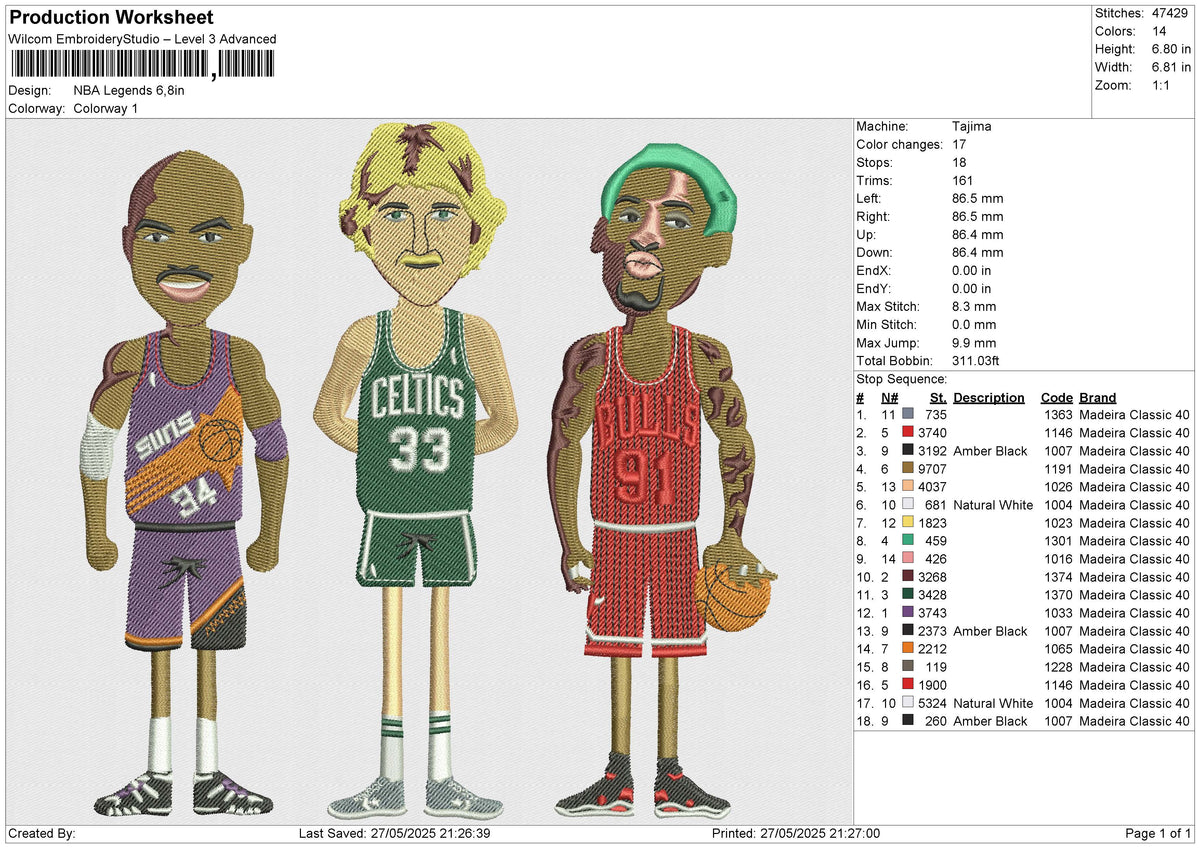 NBA Legends Embroidery File 6 size