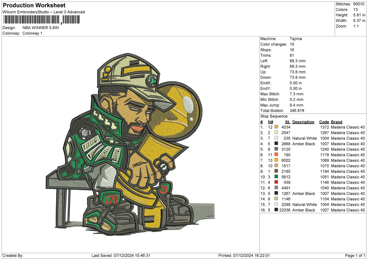 NBA WINNER Embroidery File 6 size