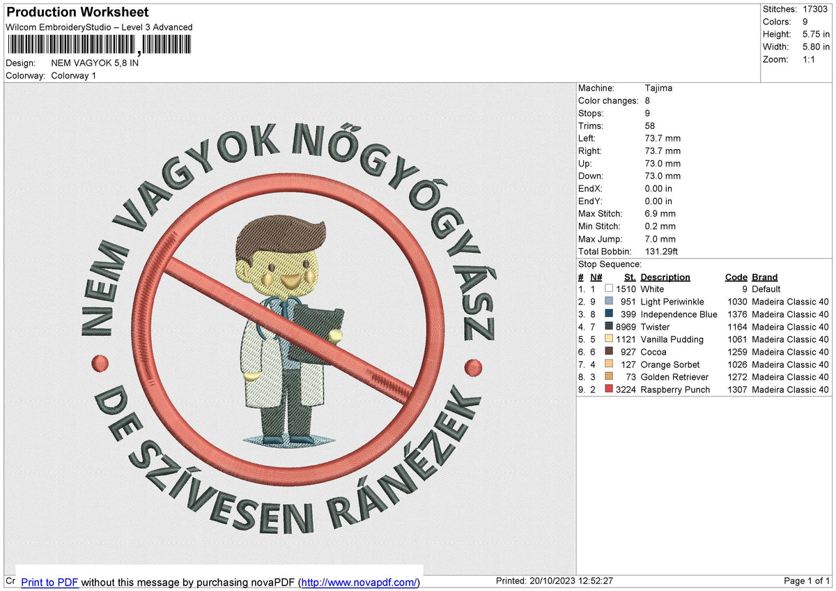 NEM VAGYOK Embroidery File 6 size