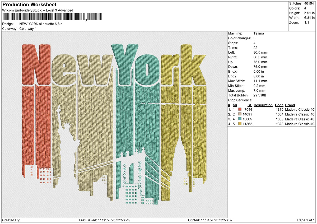 New York Silhouette Embroidery File 6 size
