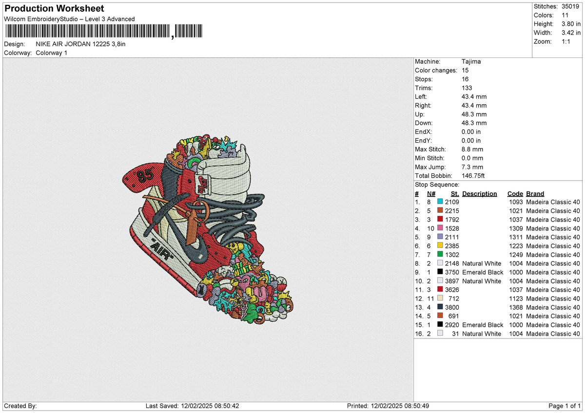 NIKE AIR JORDAN 12225 Embroidery File 6 size
