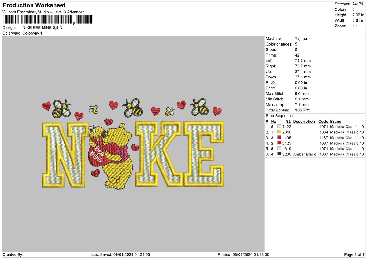 Nike Bee 0801 Embroidery File 6 sizes