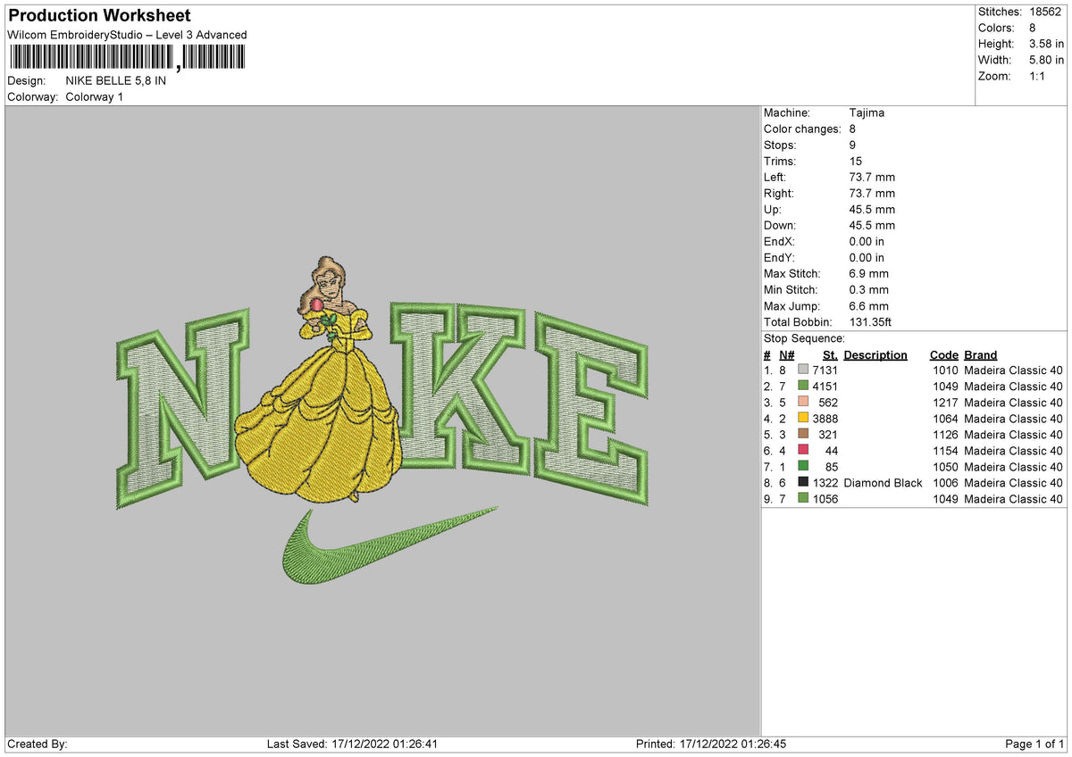 Nike Belle Embroidery File 6 sizes