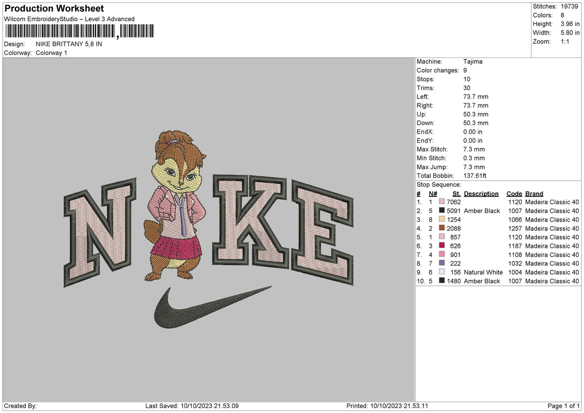 Nike Brittany Embroidery File 6 sizes
