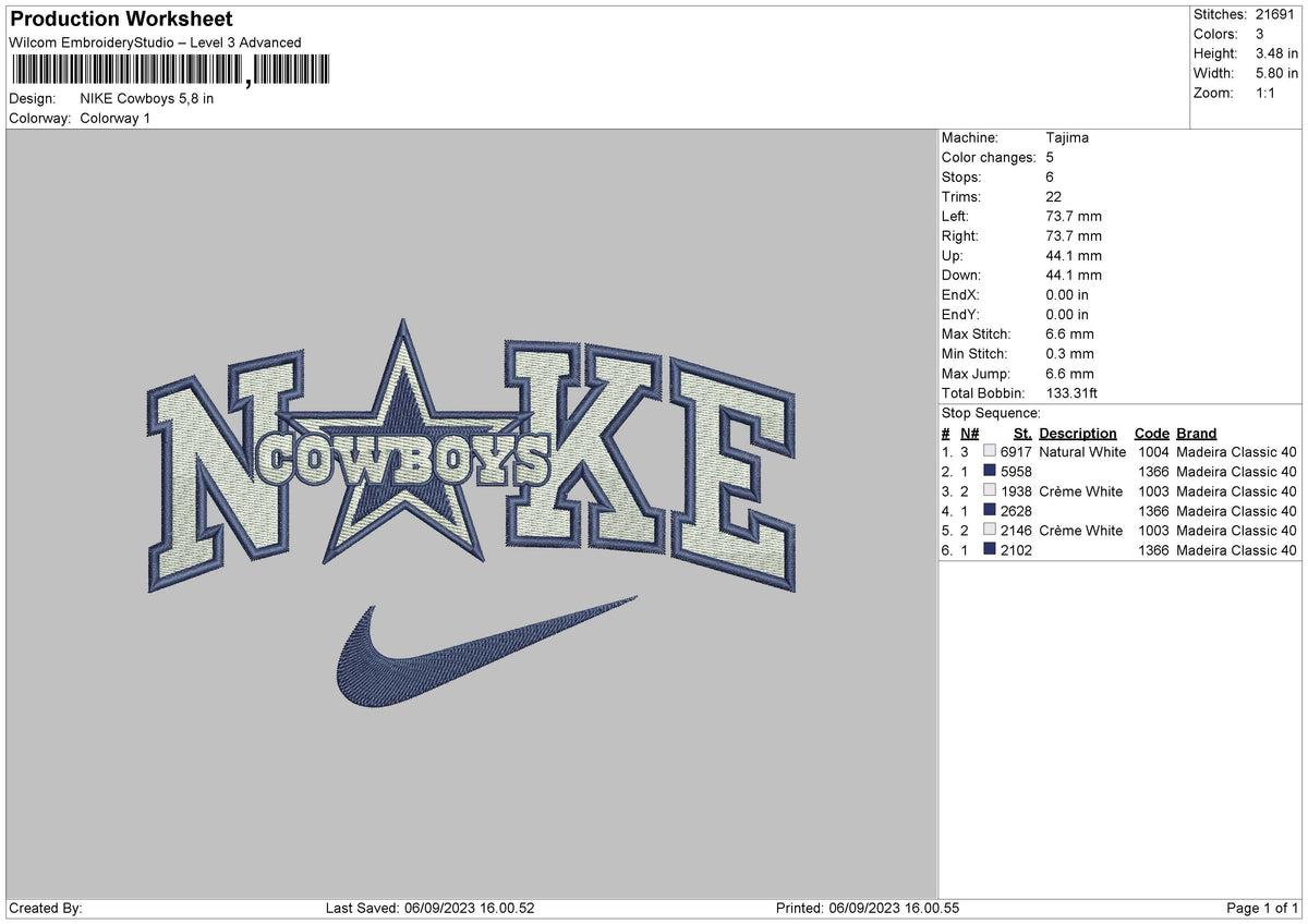 Nike Cowboys Embroidery File 6 sizes
