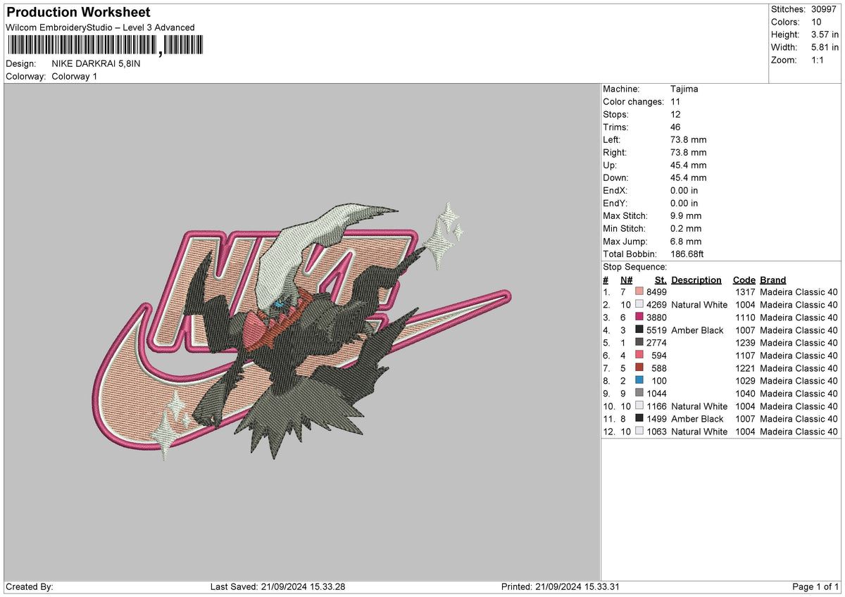 Nike Darkrai Embroidery File 6 sizes