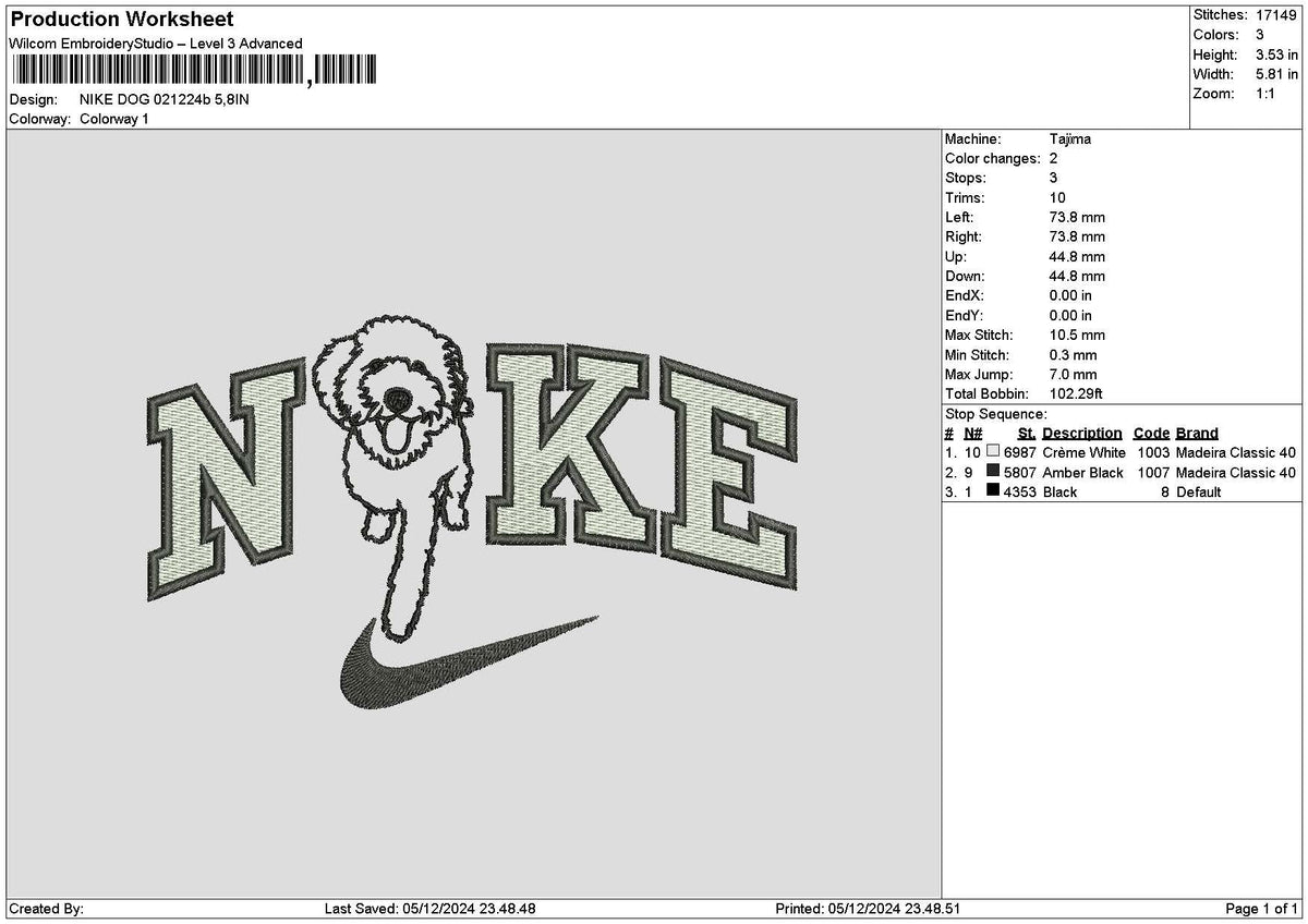 Nike Dog 0212b Embroidery File 6 sizes