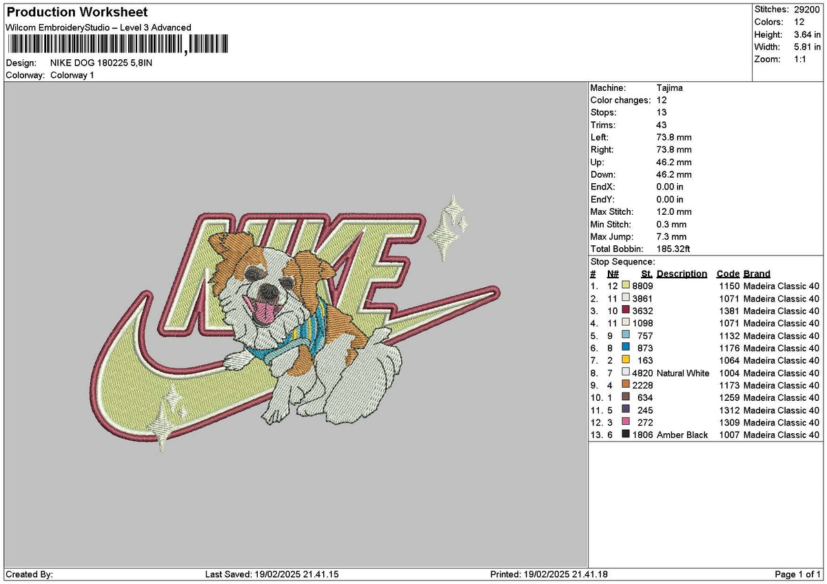 Nike Dog 1802 Embroidery File 6 sizes