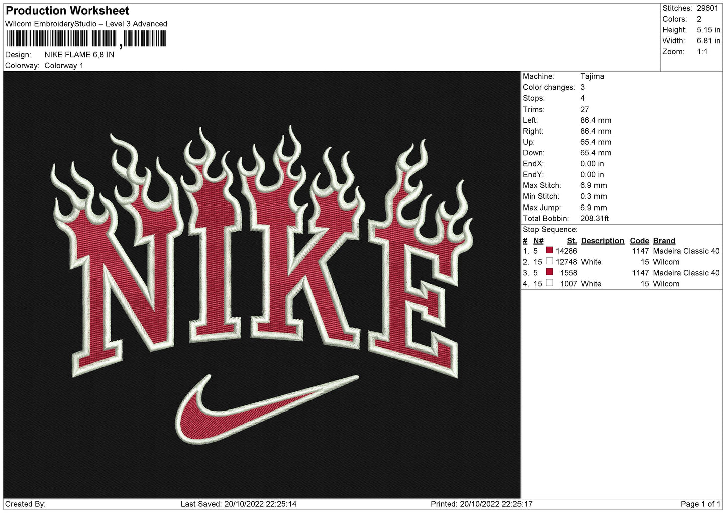 NIKE FLAME RED Embroidery