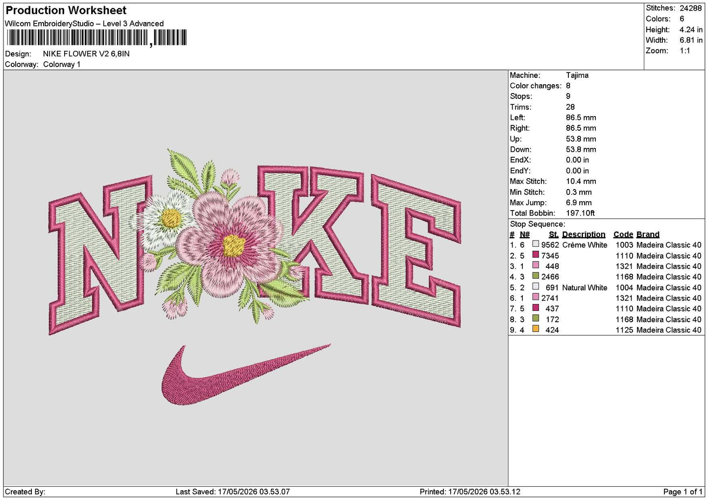 Nike Flower V26 Embroidery File 6 sizes
