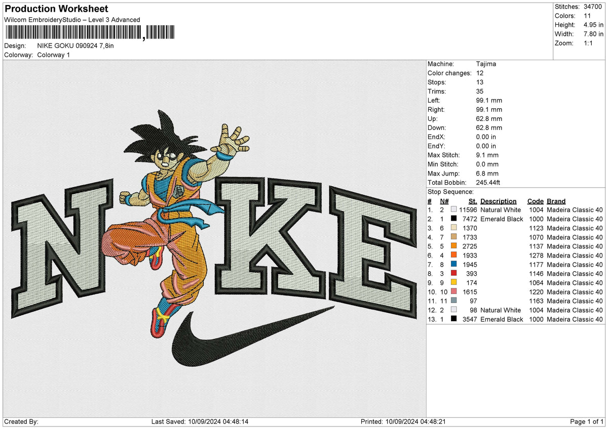 NIKE GOKU 090924 Embroidery File 6 size