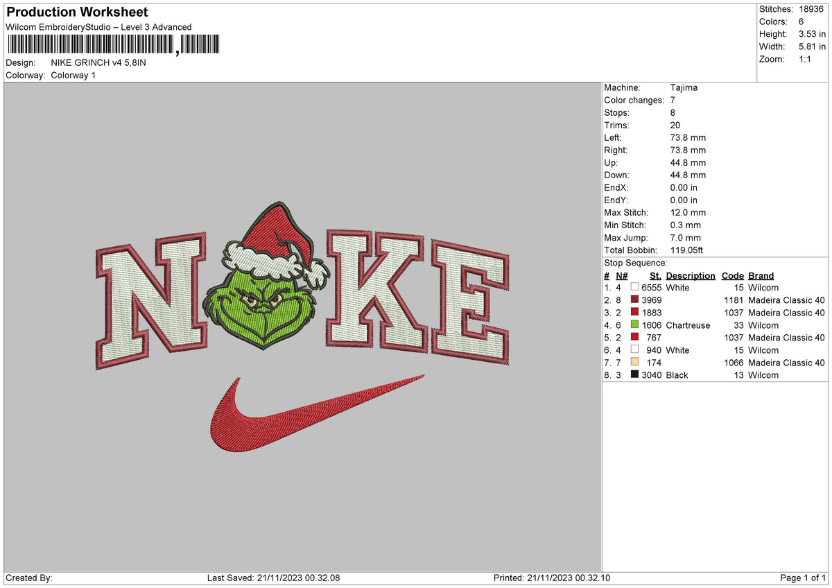 Nike Grinch v4A Embroidery File 6 sizes