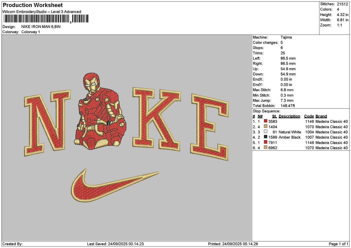 Nike Iron 2409 Embroidery File 6 sizes