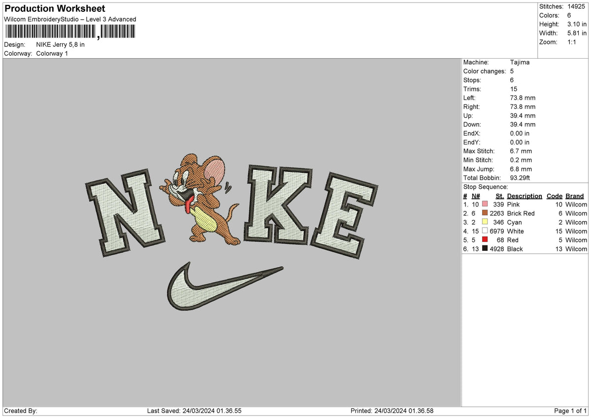 Nike Jerry 29525 Embroidery File 6 sizes