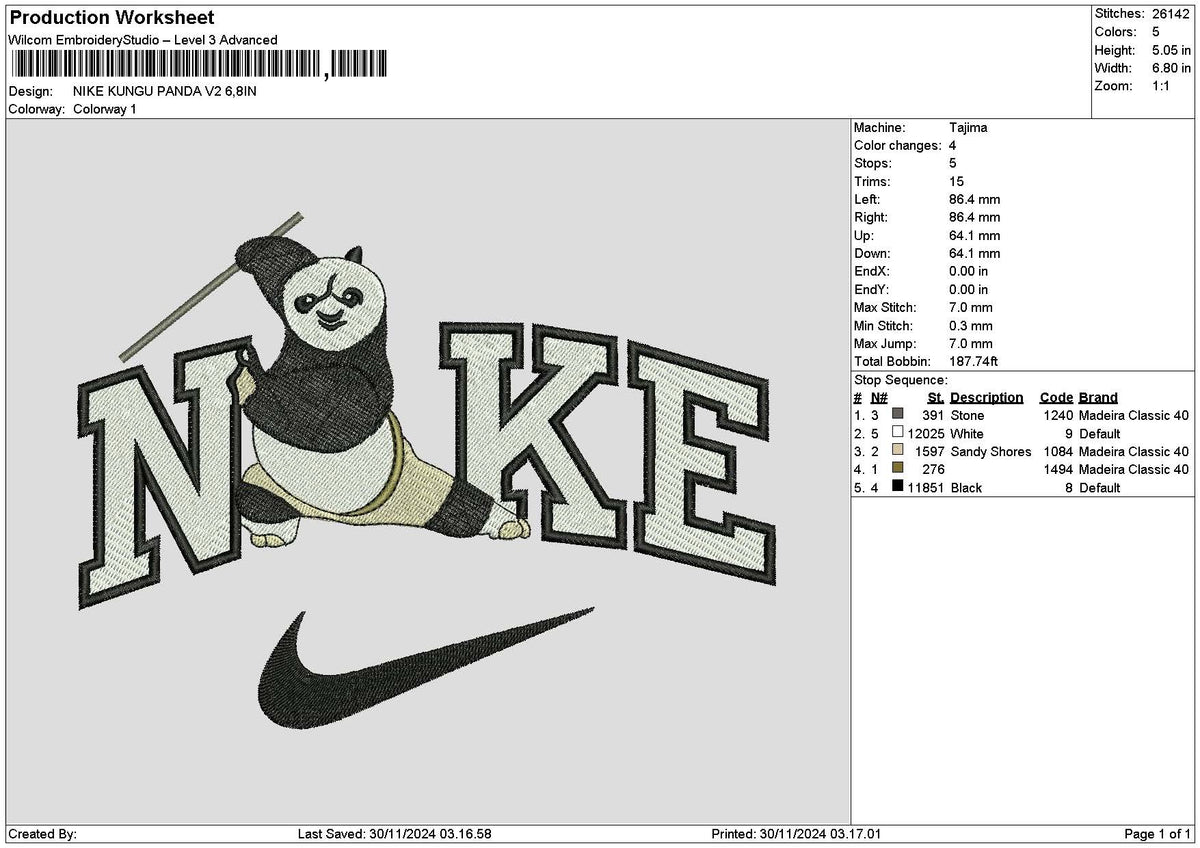 Nike Panda 01 Embroidery File 6 sizes