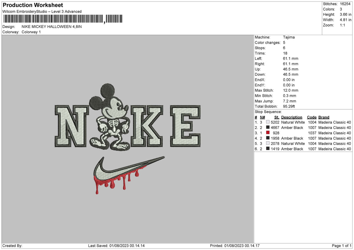 Nike Mickey Halloween 23 Embroidery File 6 sizes