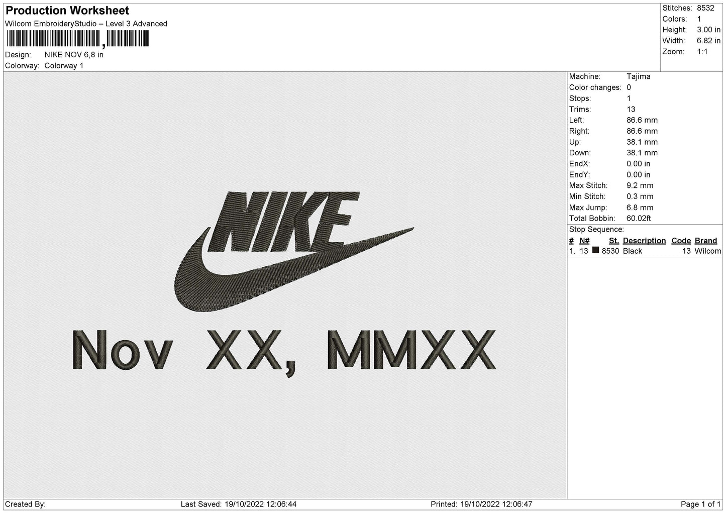 NIKE NOV Embroidery