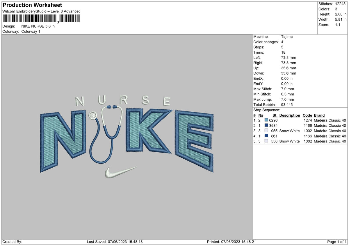 Nike Nurse Embroidery File 6 sizes