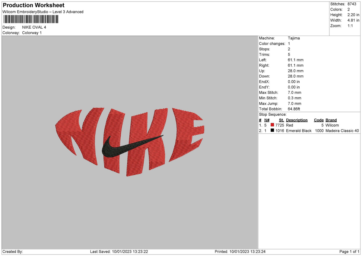 Nike Oval Swoosh Embroidery File 6 sizes