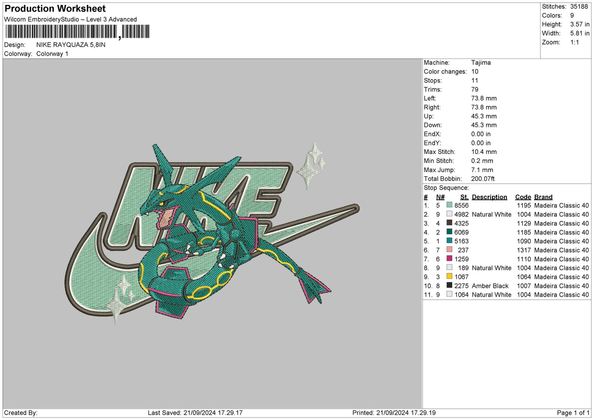 Nike Rayquaza Embroidery File 6 sizes