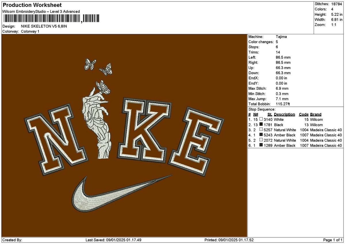 Nike Skeleton V05 Embroidery File 6 sizes
