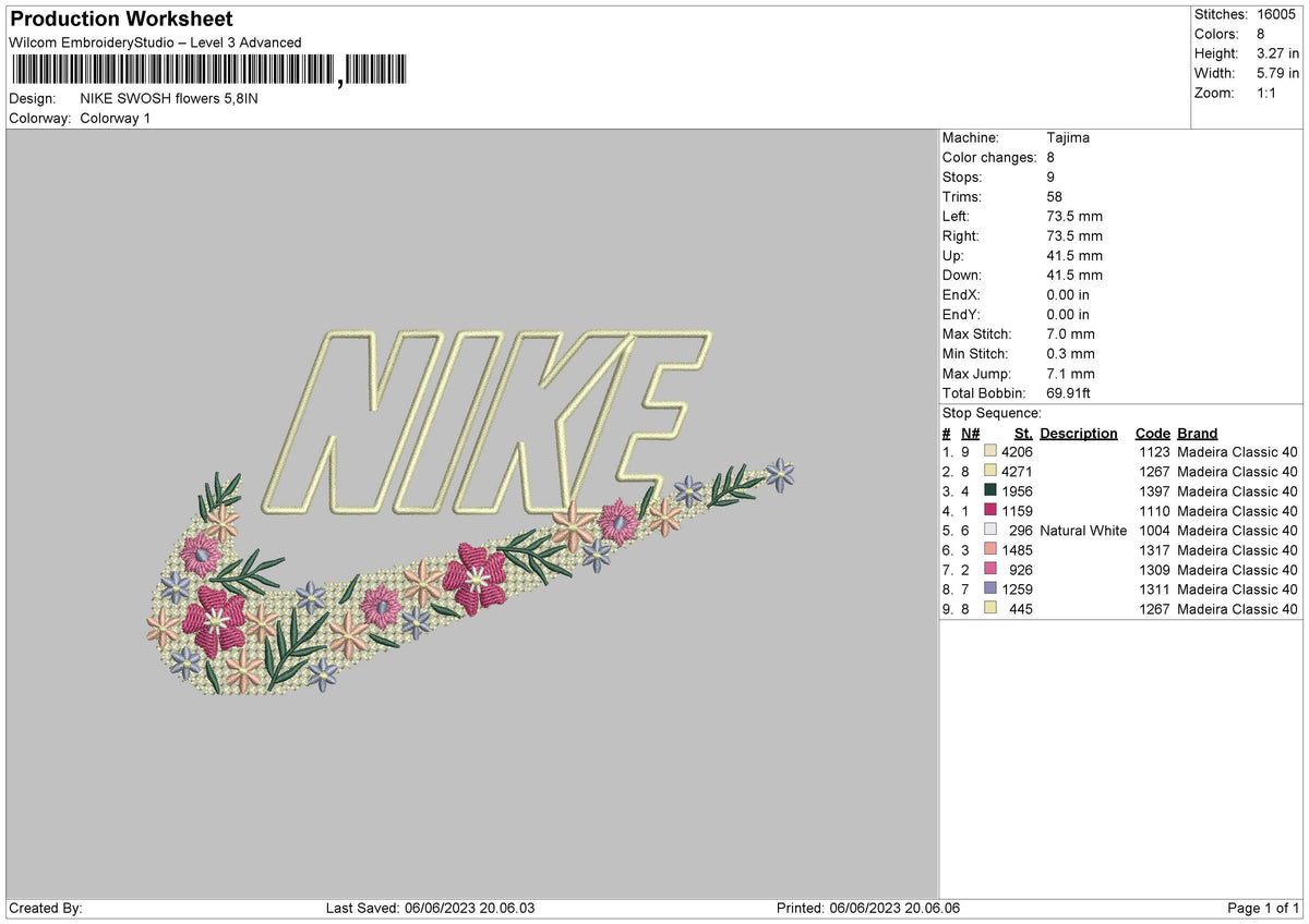 Nike Swoosh Flower Embroidery File 6 sizes