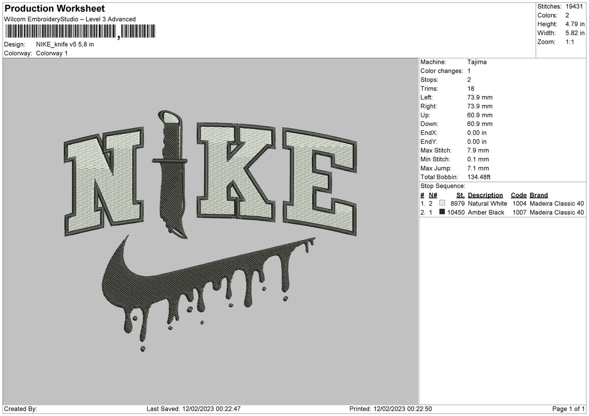 Nike Knife V5 Embroidery FIle 6 sizes