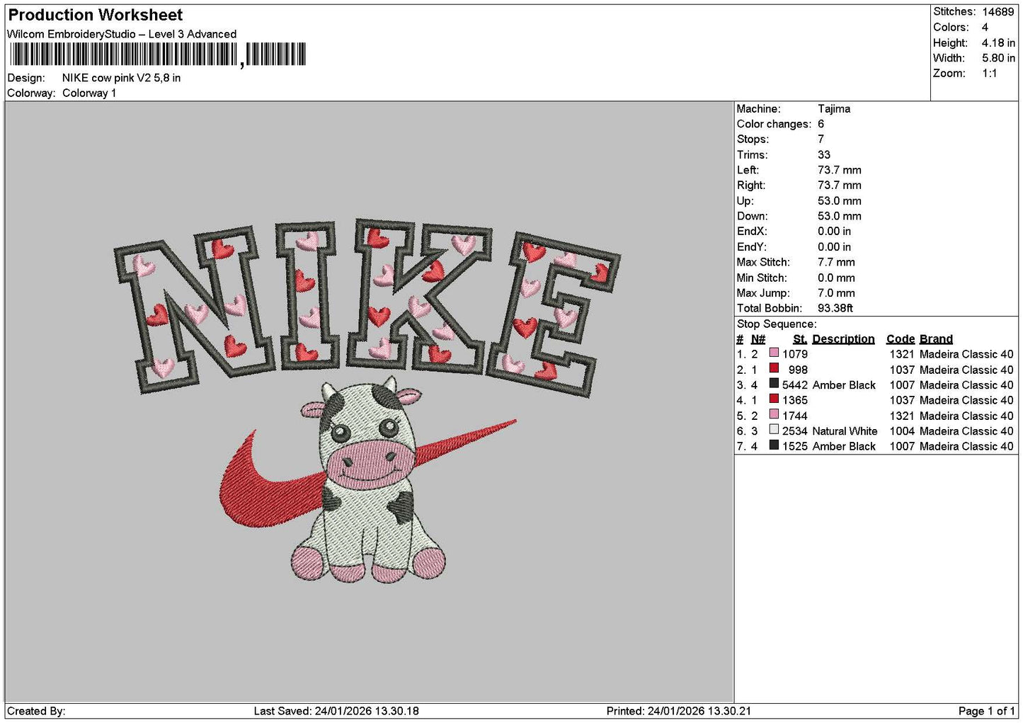 Nike Cow V2 2401 Embroidery File 6 sizes