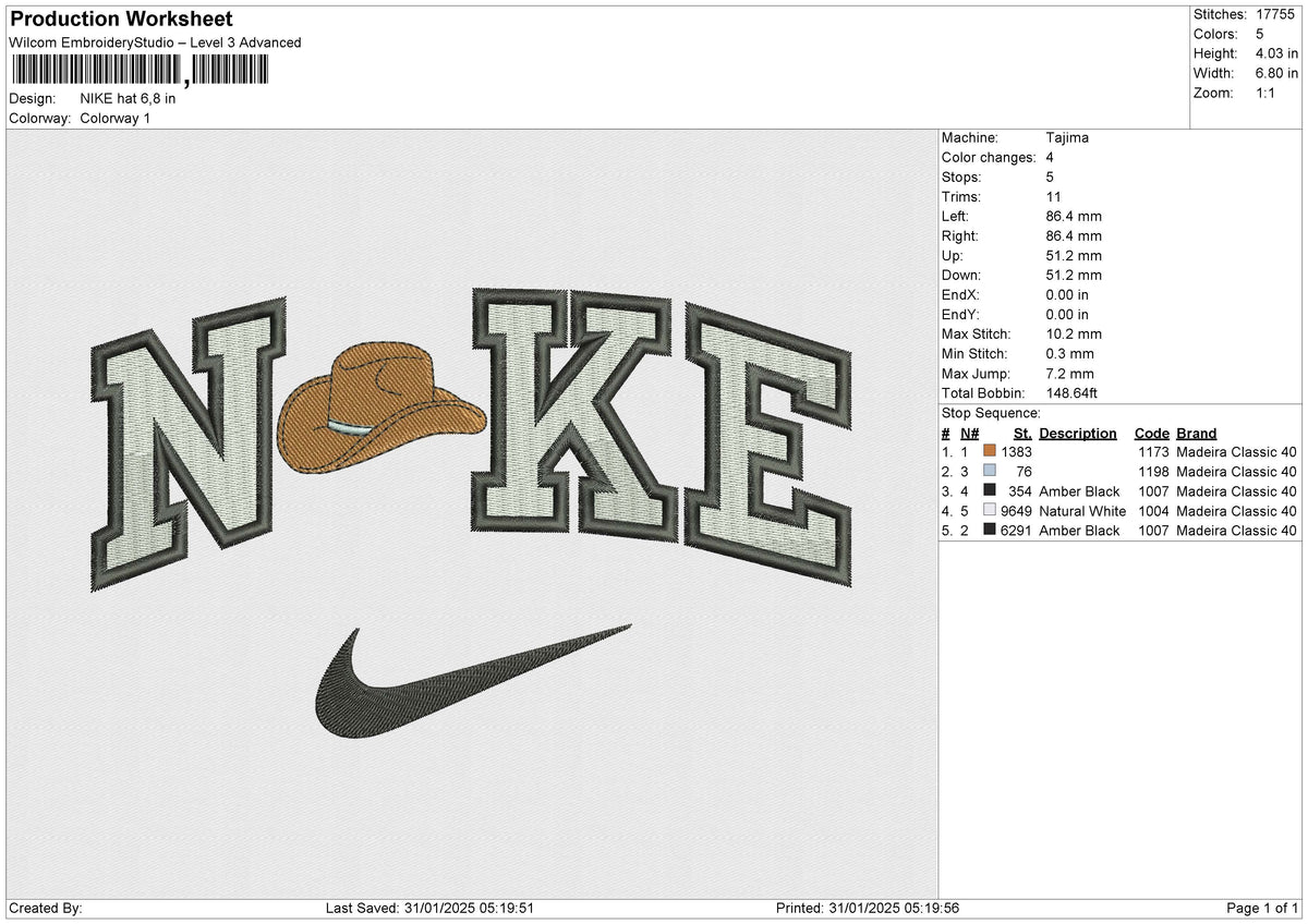 NIKE Hat Embroidery File 6 size
