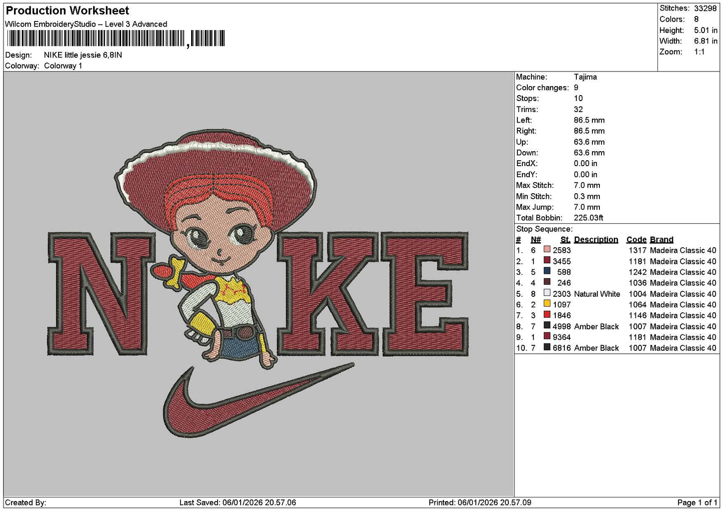 Nike Jessie Chibi Embroidery File 6 sizes