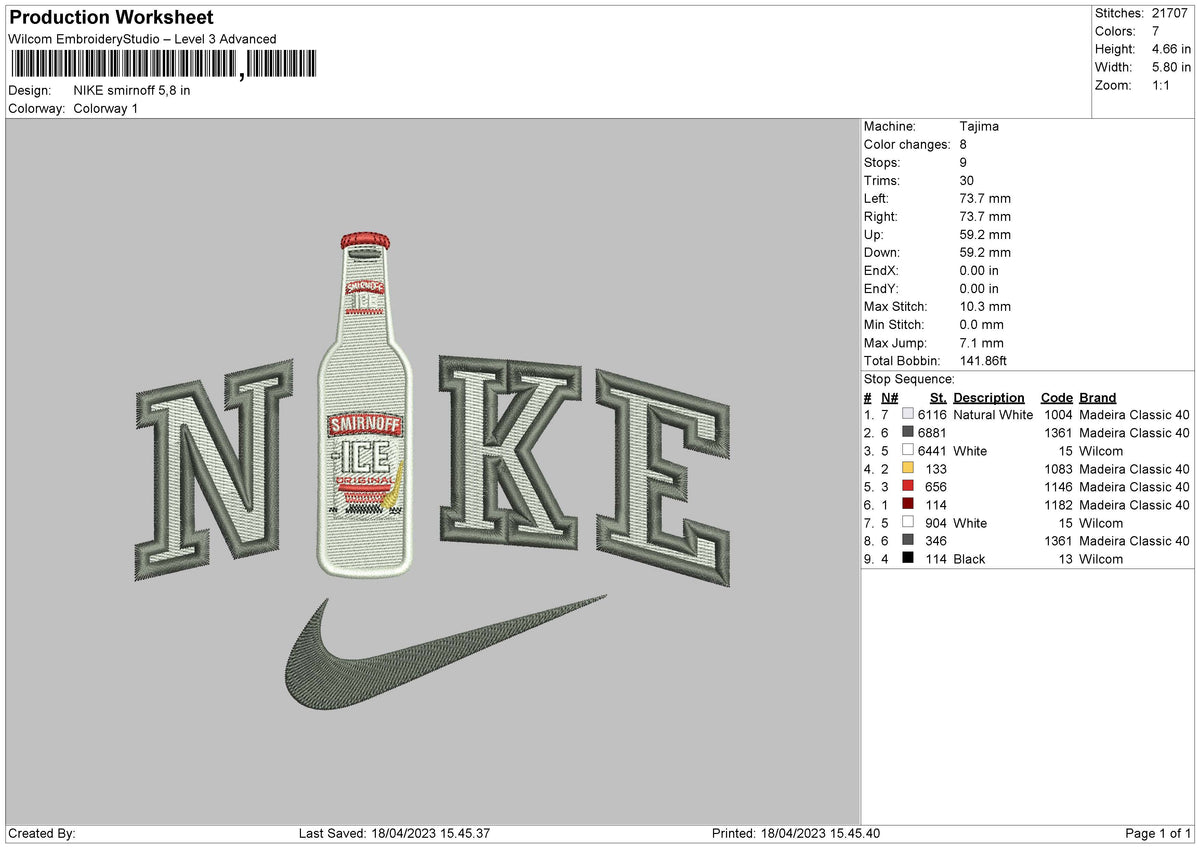 Nike Smirnoff Embroidery File 6 sizes