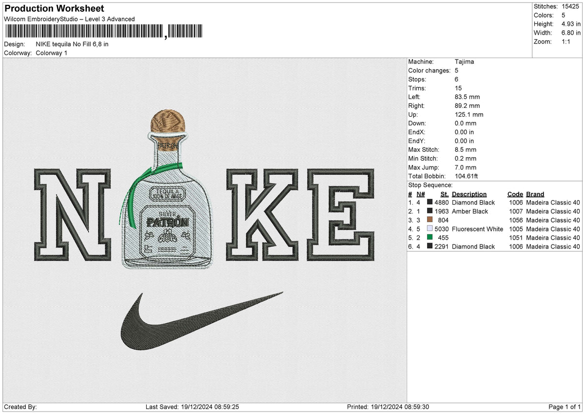 NIKE Tequila No Fill Embroidery File 6 size