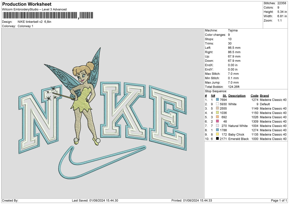 Nike Tinker Bellv2 Embroidery File 6 size