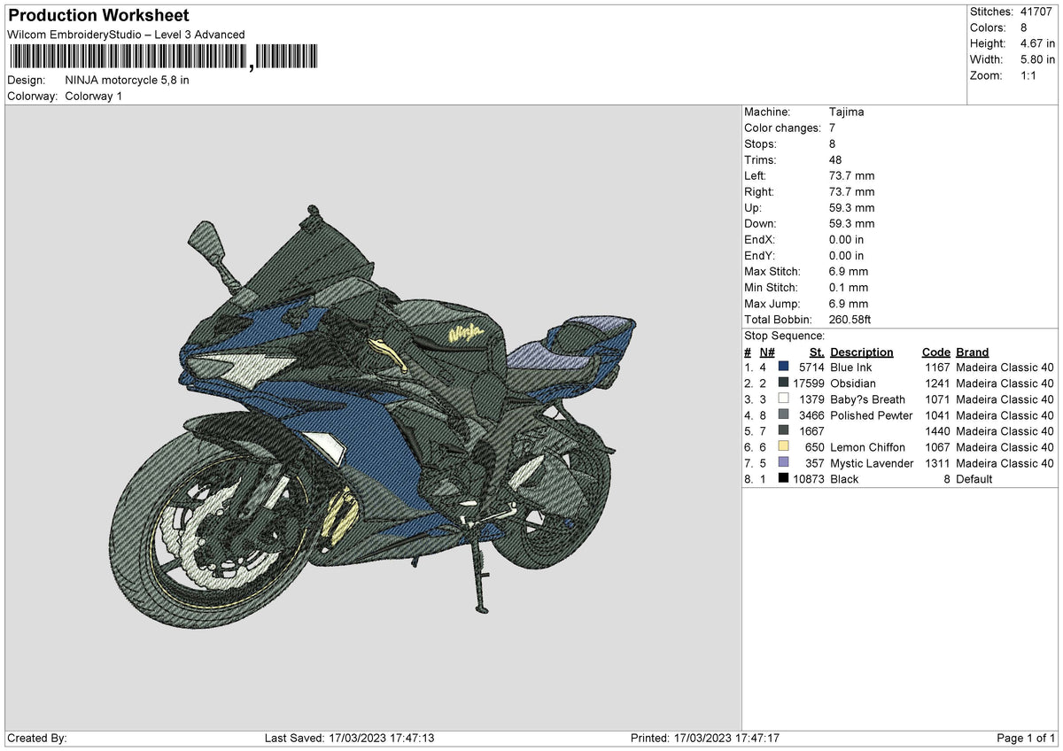Ninja Motor Embroidery File 6 sizes