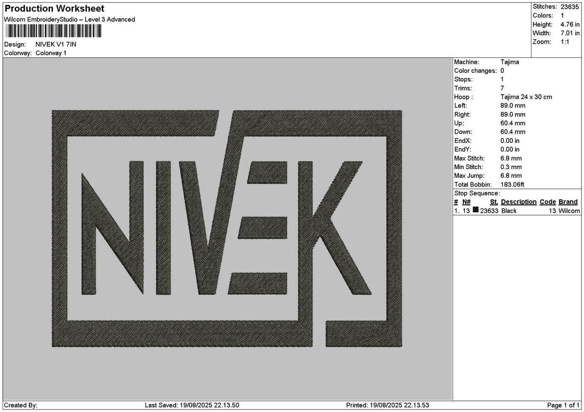 Nivektext V1 Embroidery File 6 sizes