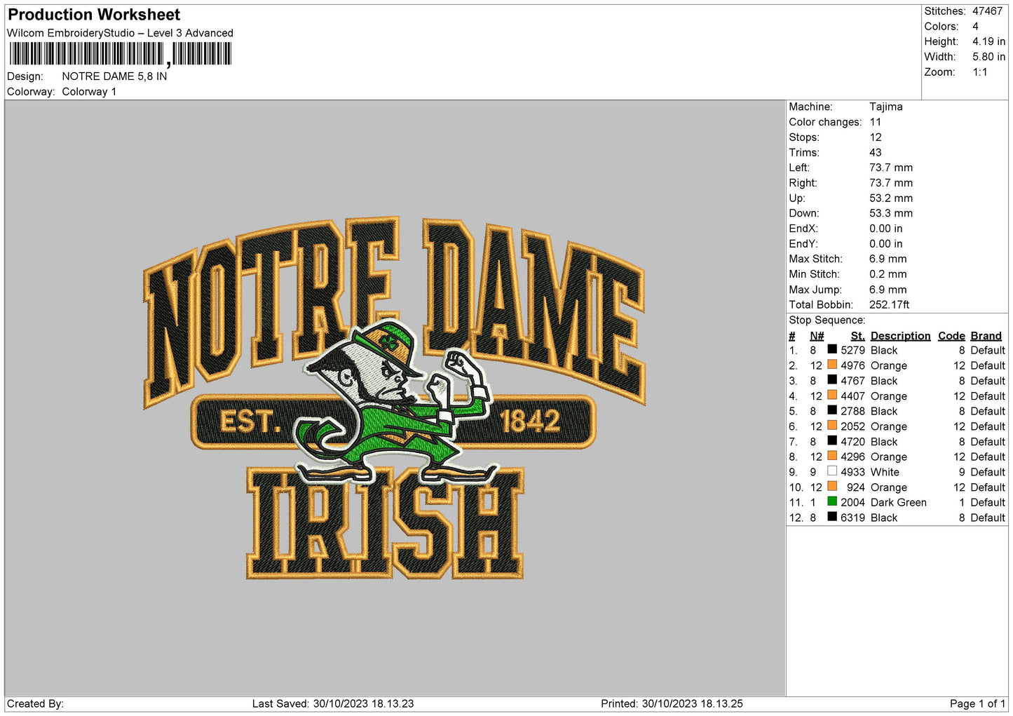 Notre D Embroidery File 6 sizes