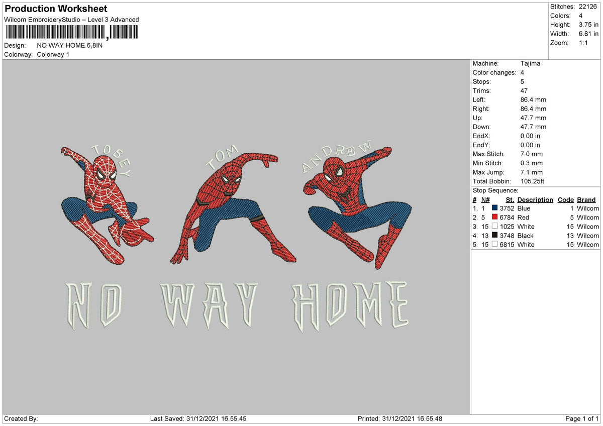 Spiderman No Way Home Embroidery