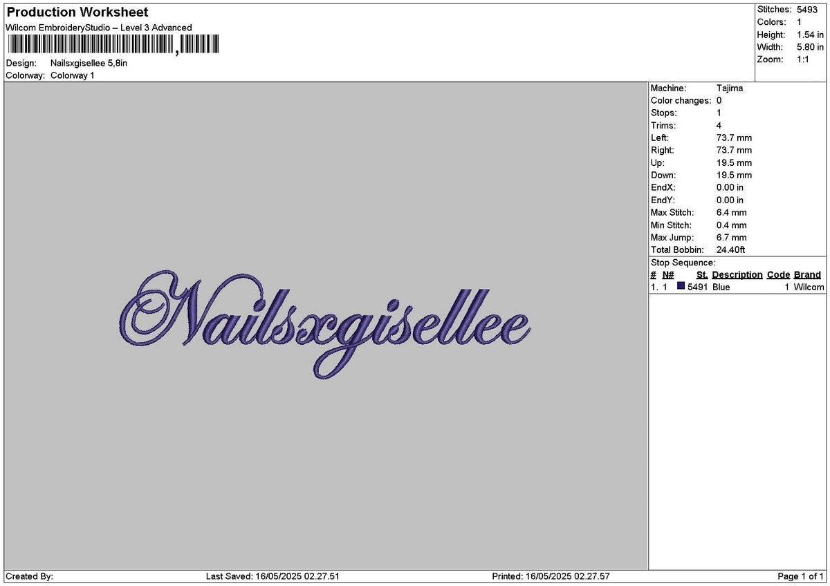 Nailstext 1505 Embroidery File 6 sizes