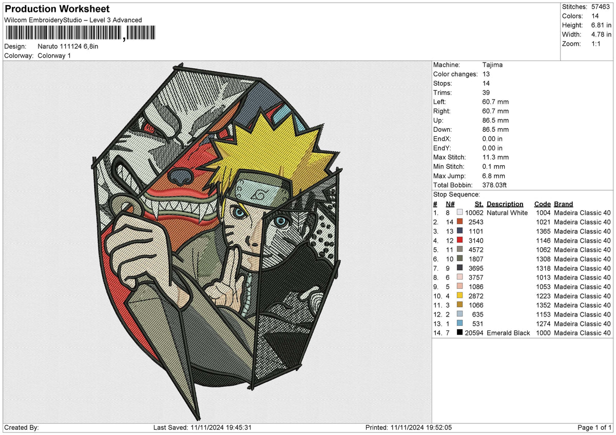 Naruto 111124 Embroidery File 6 size
