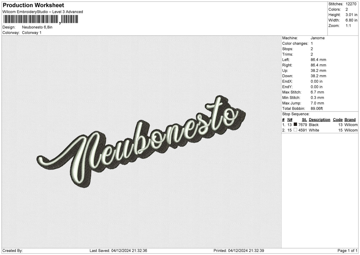 Neubonesto Embroidery File 6 size