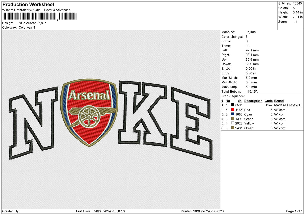 Nike Arsenal Embroidery File 6 size