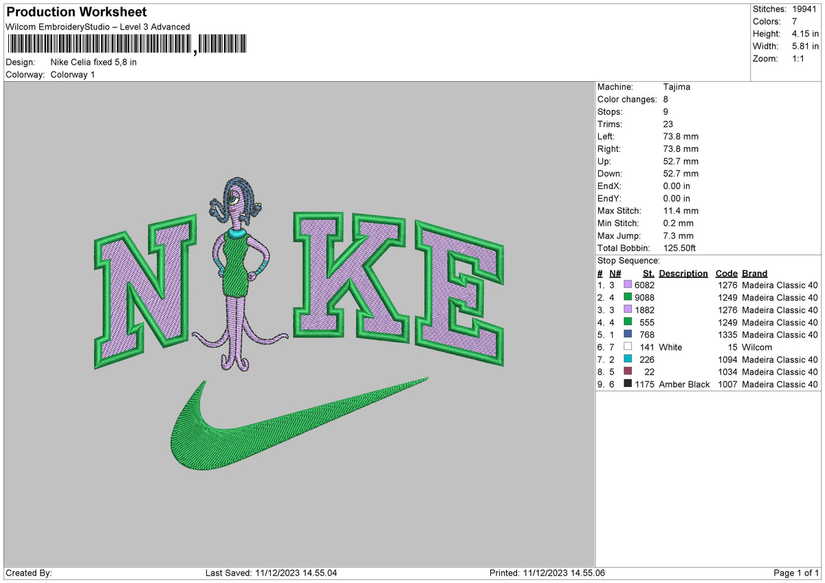 Nike Celia Embroidery File 6 sizes