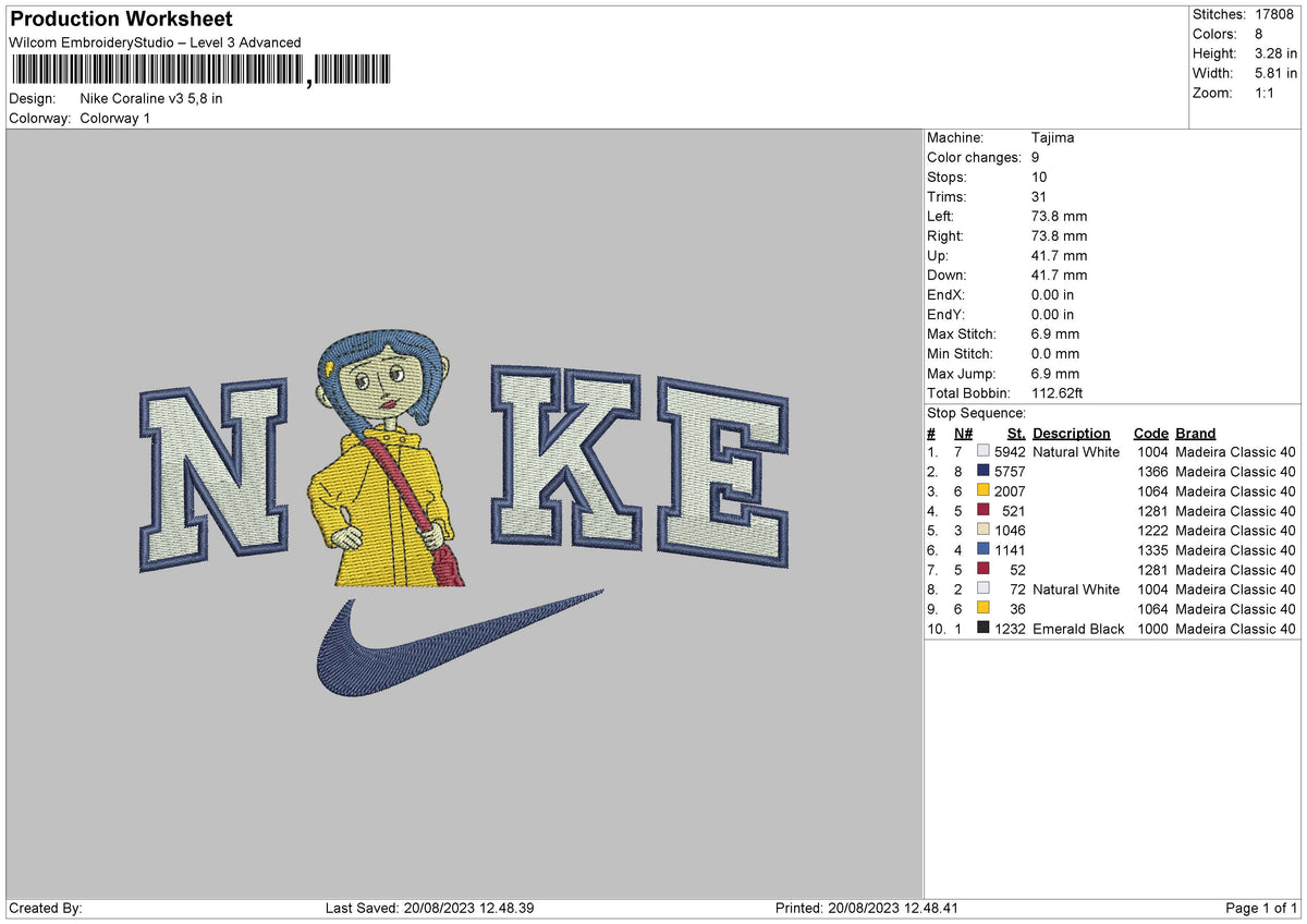 Nike Caroline V3 Embroidery File 6 sizes