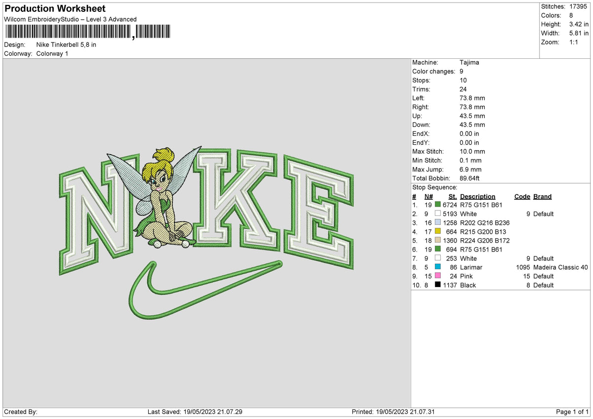 Nike Tinkerbell V3 Embroidery File 6 sizes