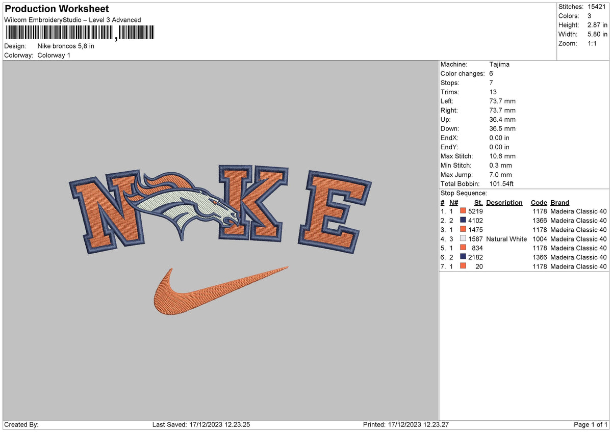 Nike Broncos01 Embroidery File 6 sizes