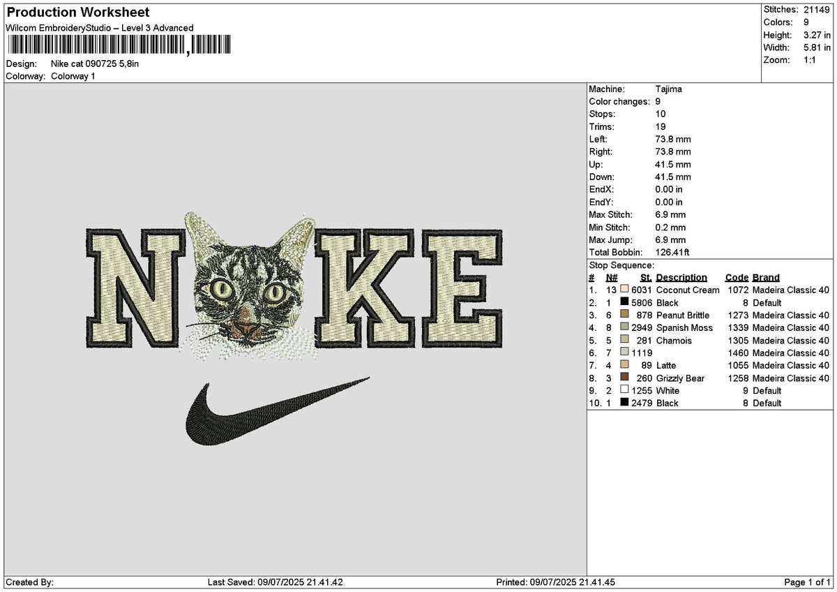 Nike Cat 0907 Embroidery File 6 sizes