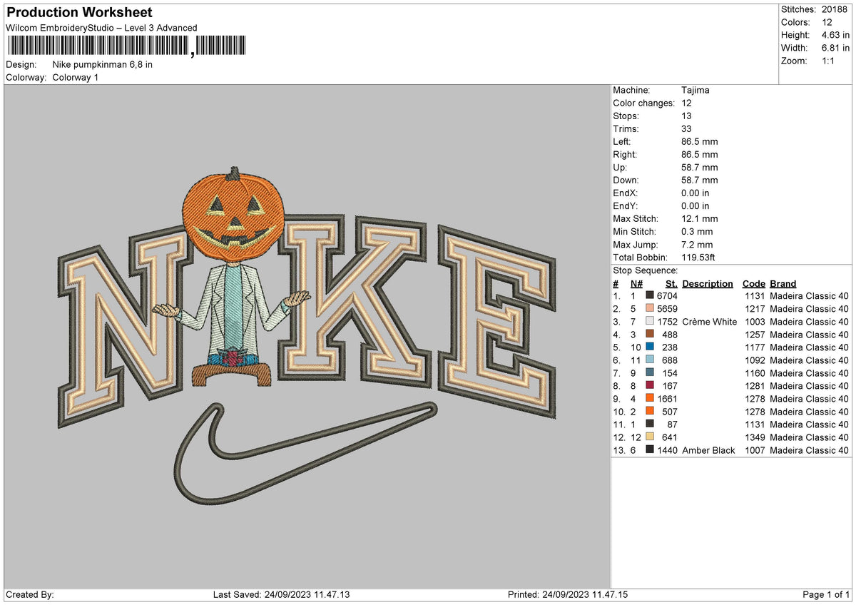 Nike Pumpkinman Embroidery File 6 sizes