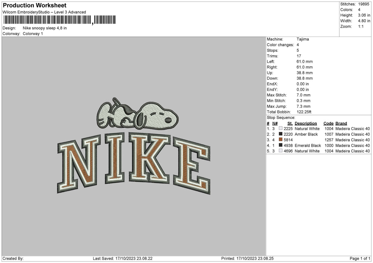 Nike Snoopy Sleep Embroidery File 6 sizes