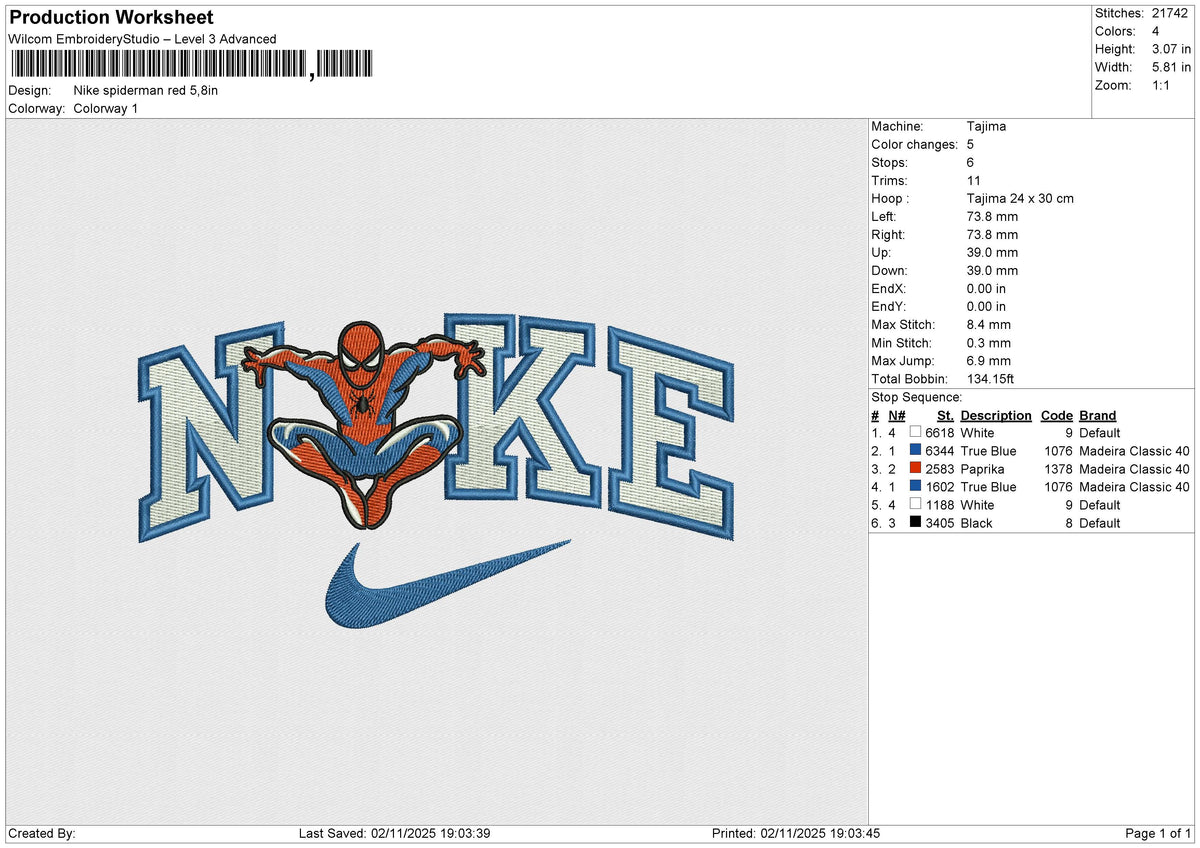Nike spiderman red Embroidery File 6 sizes