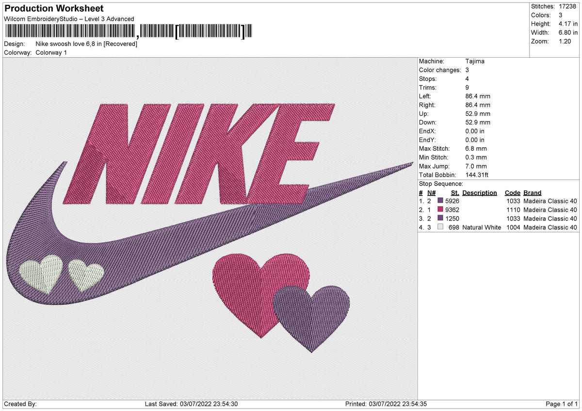 Nike swoosh love Embroidery